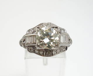 ~1.45ct Diamond Solitaire Platinum FilligreeArtDecoRing