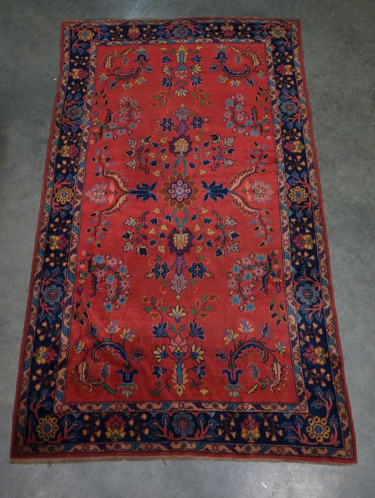 Antique Anatolian Turkish Isparta "Happy" Rug 84 x 49": Antique Anatolian Isparta rug dating to the early 20th century. Floral pattern. The rug has a nice floppy handle. 84"x 49"