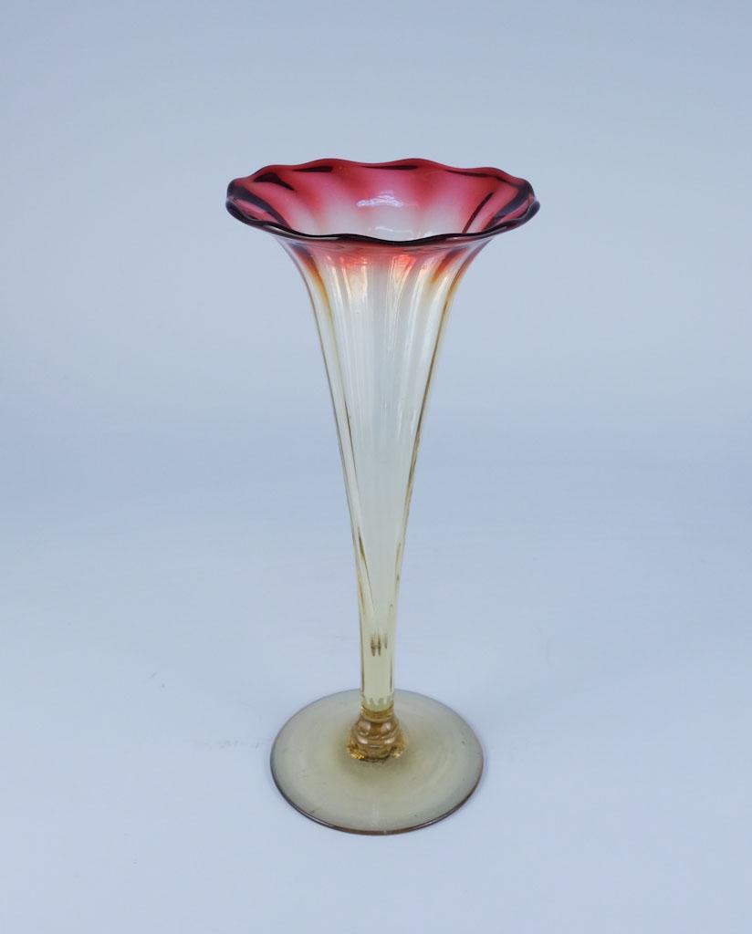 Amberina Ribbed Trumpet Vase: Amberina Ribbed Trumpet Vase 7 3/8"