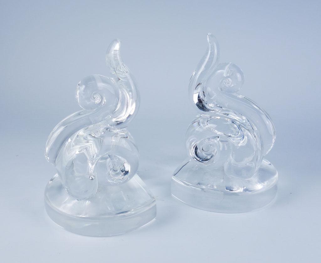 Pair Steuben Crystal Bookends Swirl Design: Pair Steuben Crystal Bookends Swirl Design 5 3/4" 5 3/4"