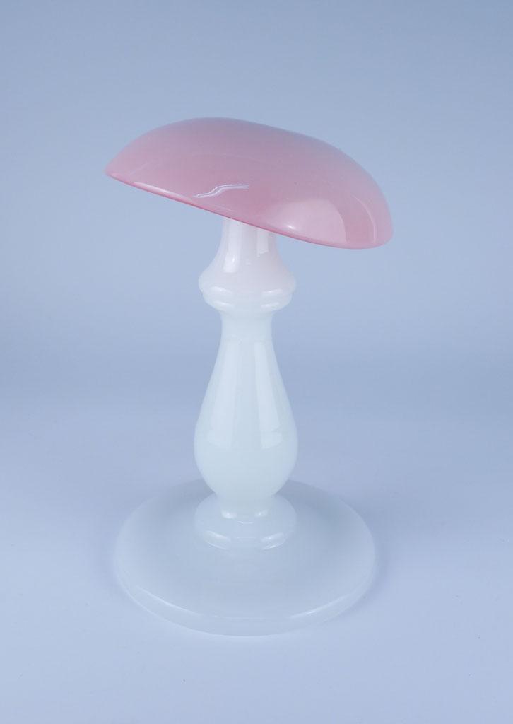 Steuben Rosaline on Alabaster wig/hat holder: Steuben? Rosaline on Alabaster wig/hat holder 8in