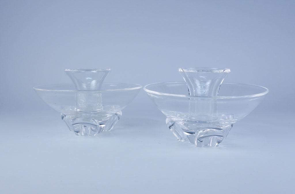 Pair Steuben Crystal Bowl Candle Holders Form 8081: Pair Steuben Crystal Bowl Style Candle Holders Signed Form 8081 5 1/2in