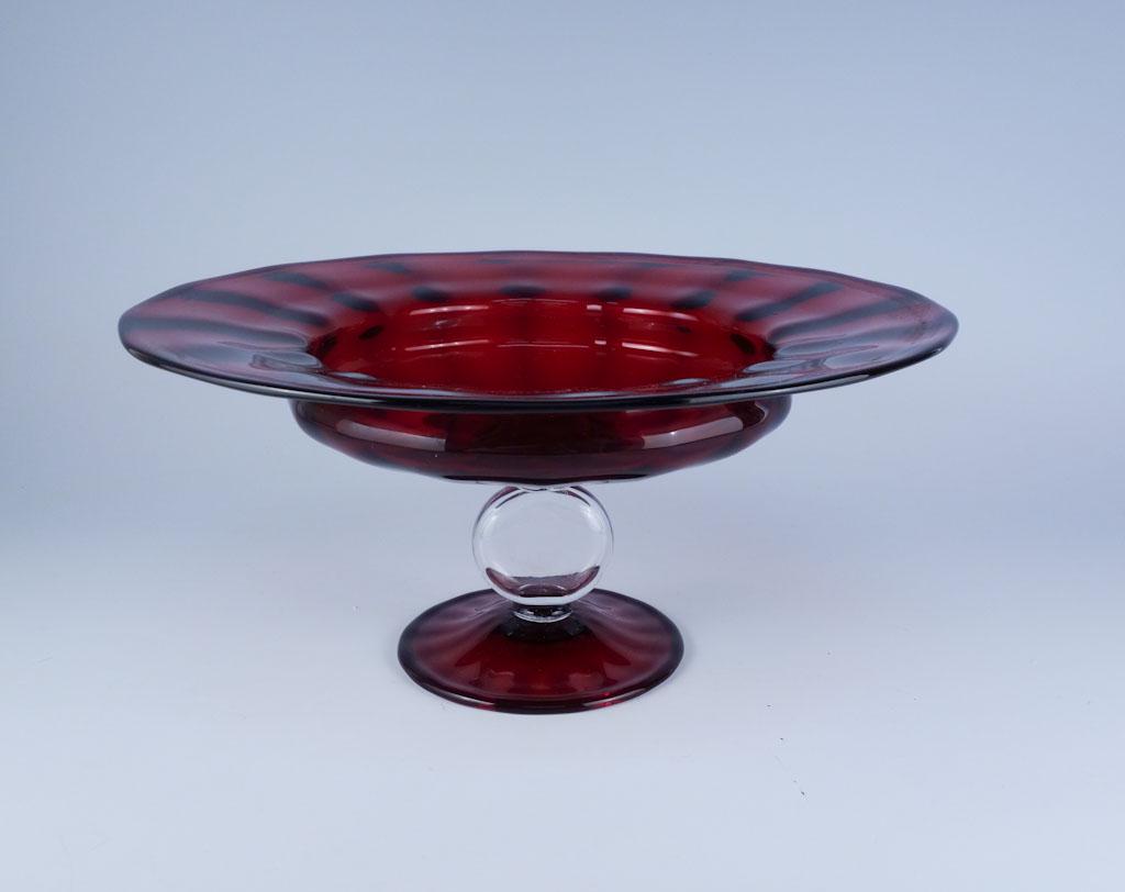Steuben Signed Ruby Ribbed Compote: Steuben Signed Ruby Ribbed Compote 11 1/2