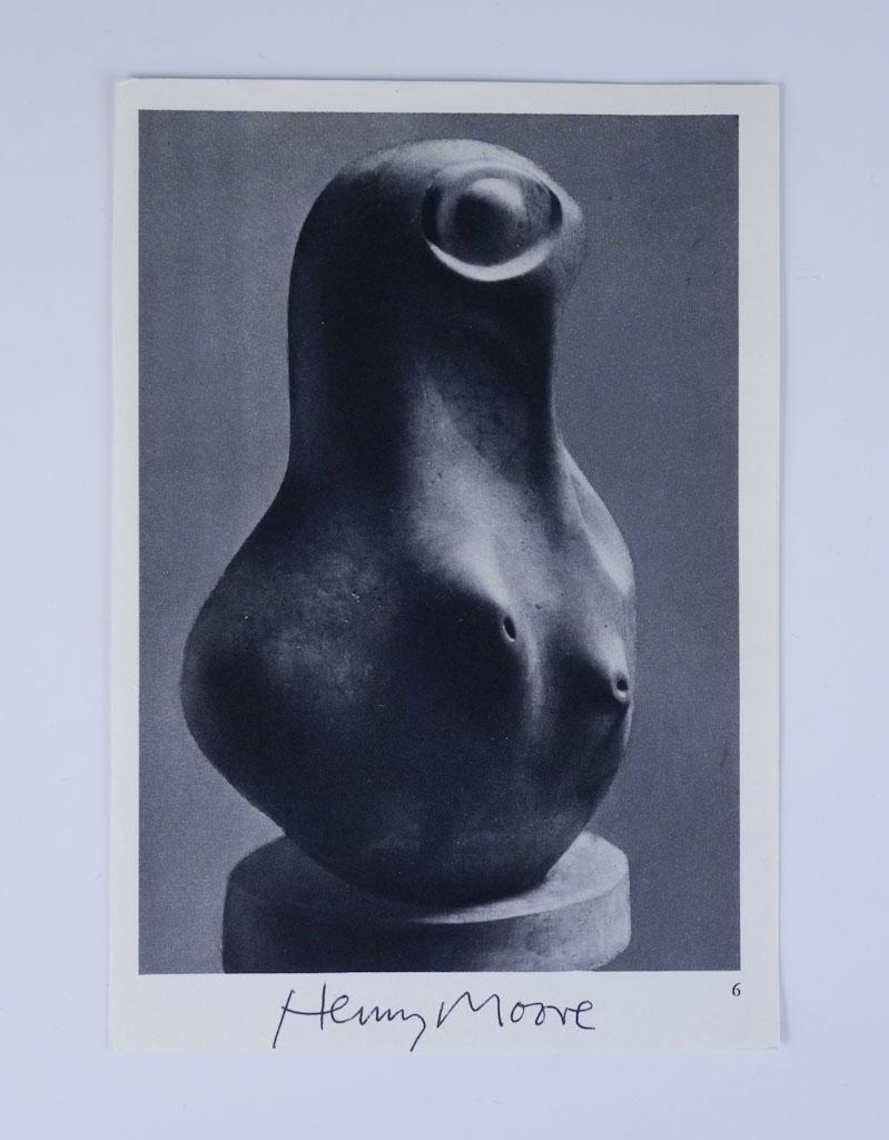 Henry Moore Signed Sculpture Art Postcard w COA: A postcard of a Henry Moore sculpture signed by the artist. It comes with a certificate of authenticity 4" x 5"