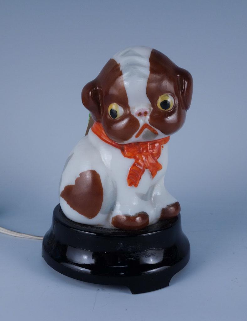 Dilly Dally Blown Out Glass Dog Lamp: A blown out glass lamp of a small dog 6.50"