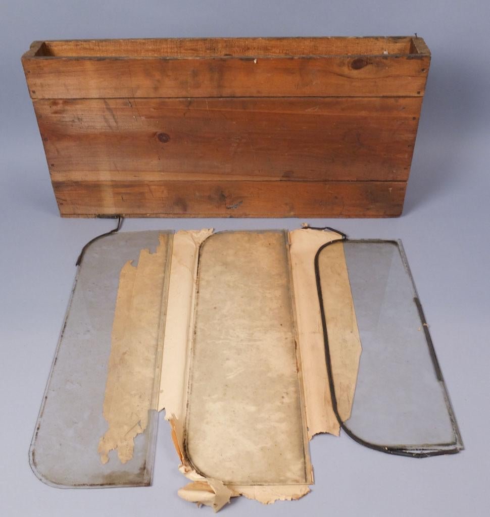 Ford Model-T Glass Unused in Original Box: Unused mint in original box Ford Model-T set of glass box: 28.25" x 13.75" x 3.50" large windshield: 22.25" x 7" small windshield: 19" x 7"