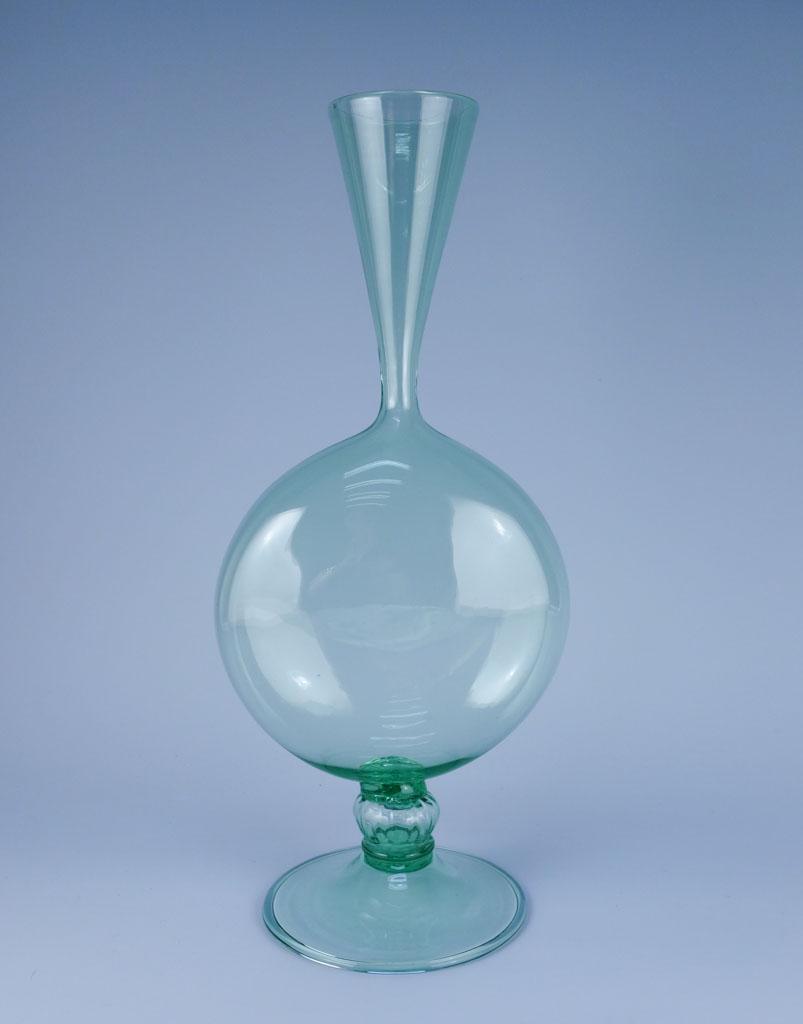 Steuben Pale Green Footed Moon Flask Vase Form 6660: Steuben Pale Green Footed Moon Flask Vase Form 6660 14in