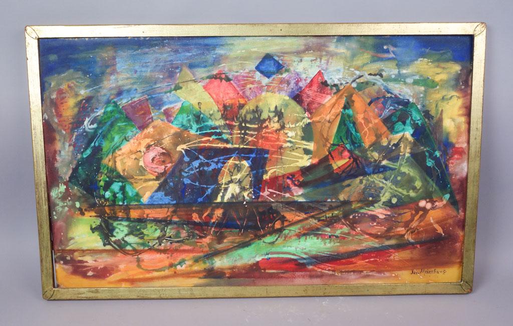 Joseph Meierhans Abstract Oil Painting: This is an original untitled abstract oil painting by Joseph Meierhans canvas 24.25"x 40.25" frame 26"x 42"x1"
