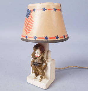 Miniature Soldier Lamp with Paper Shade: Unmarked miniature lamp with paper shade. 7 1/2x 2 1/4"x2"