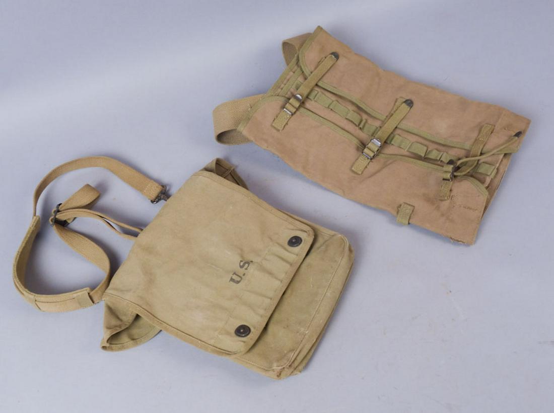 WW2 US Army Map Case and M1928 Haversack: Army map bag with metal and plastic grid insert and Baker-Lockwood MFG. Co. Inc. 1942 haversack. Map Bag 9"x10 1/2" Ammunition bag 10 3/4"x16 1/2"