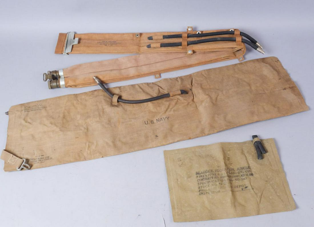 Lot of 3 WW2 Floatation Devices: Two life vests and one inflatable bladder. smallest 13 1/3"x9" large 56 1/2"x3 7/8"