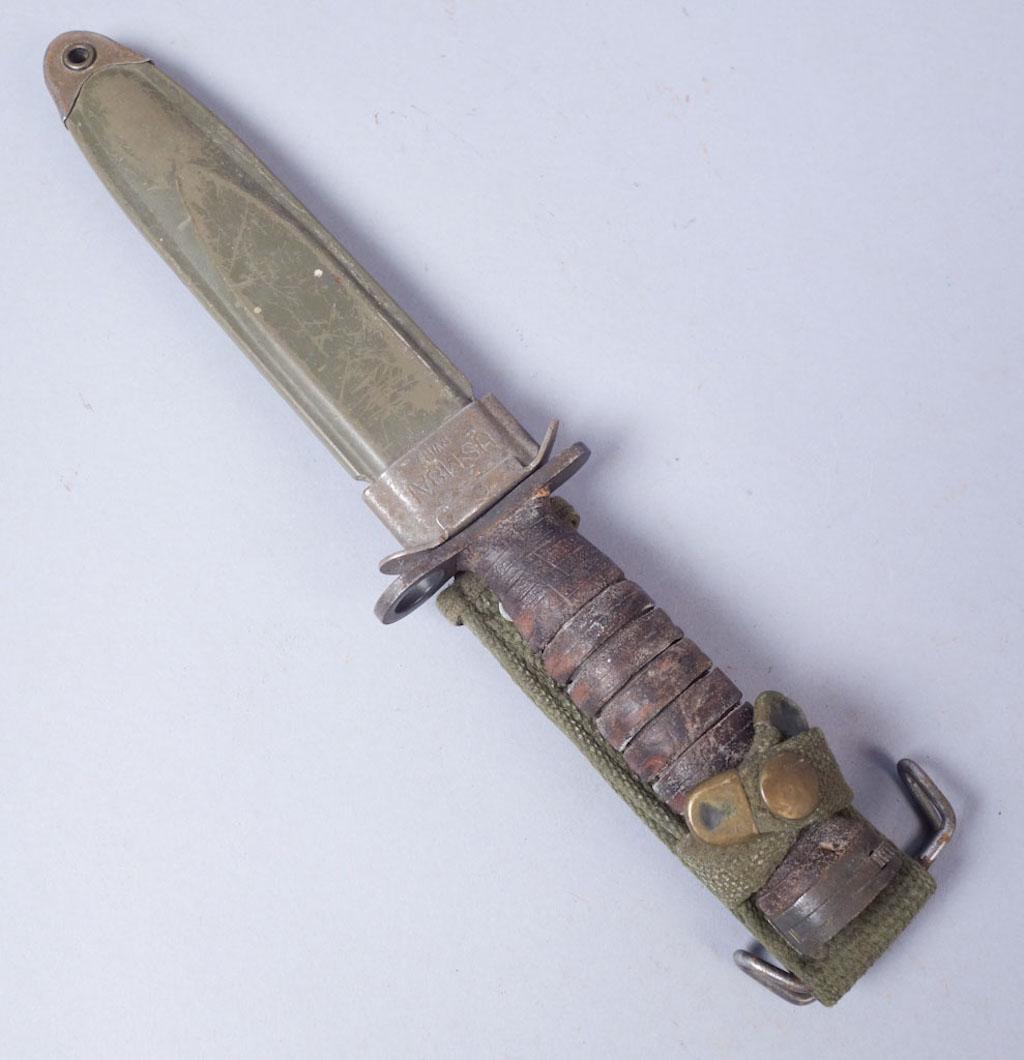 US M-4 Bayonet Knife: US M-4 bayonet with sheath. Crossguard stamped "Utica", sheath stamped "US M8A1 PWH". Total 11 5/8", blade 6 3/4"