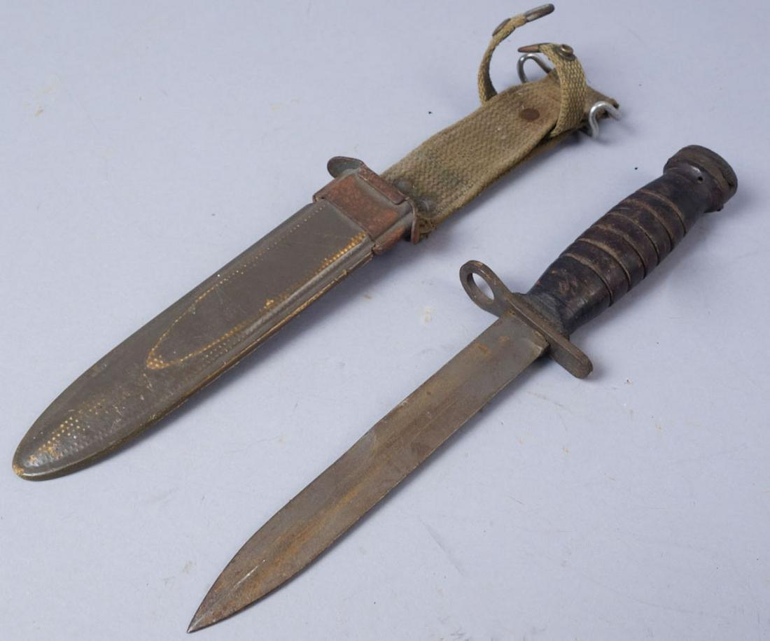 US M4 Bayonet Knife: US M4 Bayonet knife with sheath. Sheath stamped "USM8A1 B.M. CO." Crossguard stamped "USM4 Utica". total 11 1/2", blade 6 3/4"