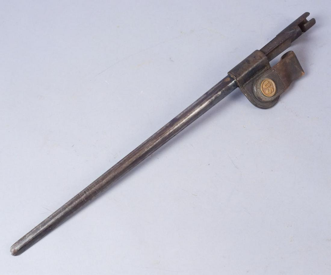 Civil War Era Bayonet: Civil War bayonet with metal scabbard. Marked "S" on flat of blade near mounting point. 23 3/4"