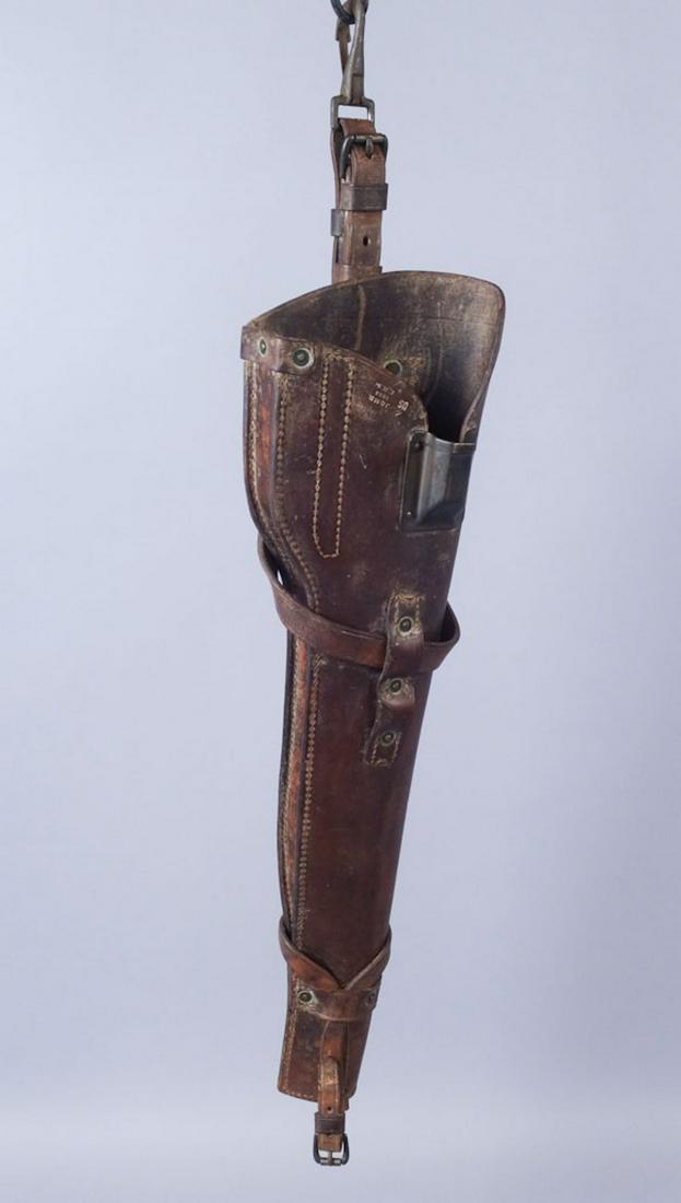 WW2 Leather Carbine Holster: Leather carbine holster marked "US J.Q.M.D. 1944 E.N.S." 28 1/2"x6 1/3"