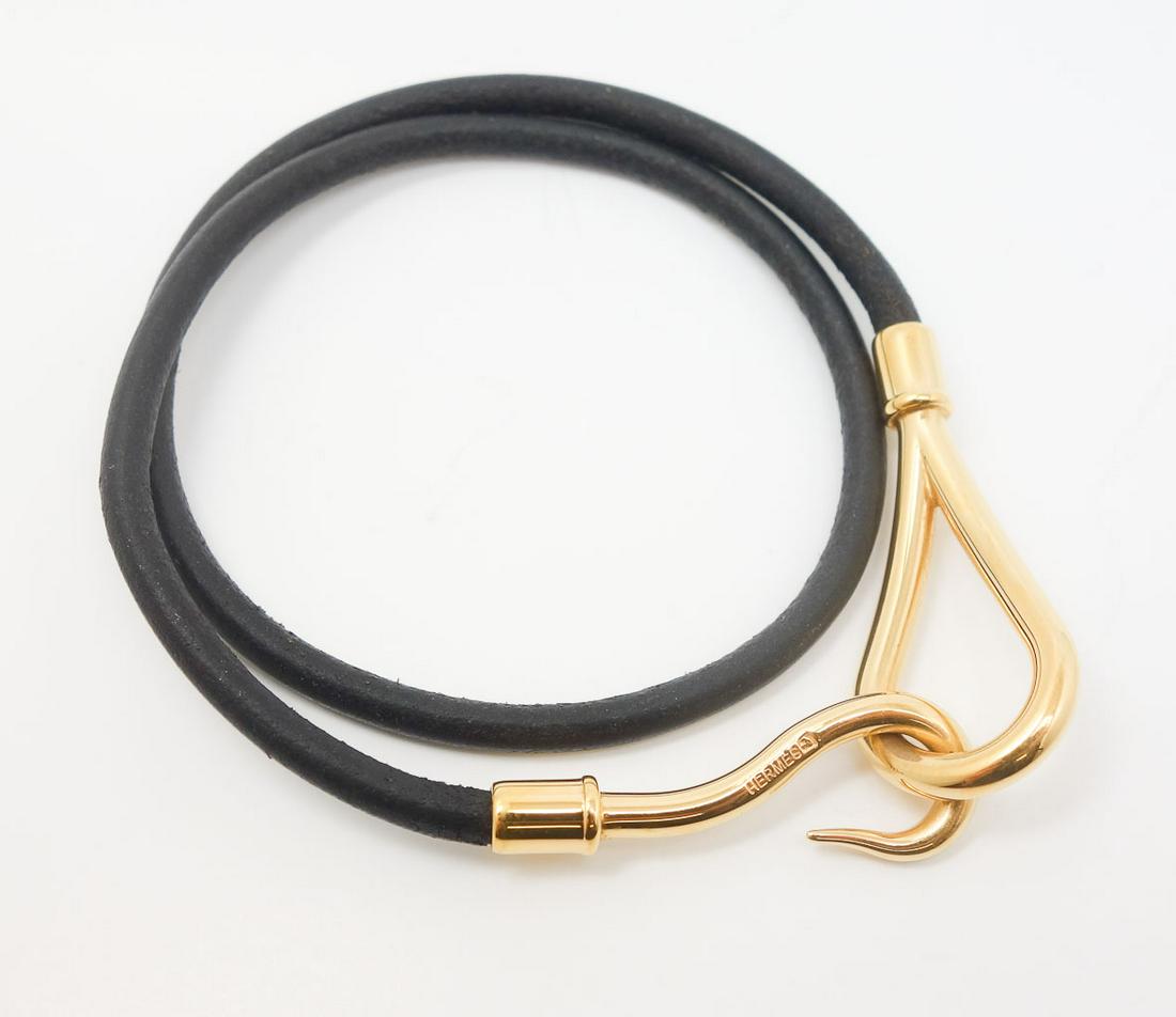 Hermes Leather & Gold Gp Hook & Bridle Choker Necklace