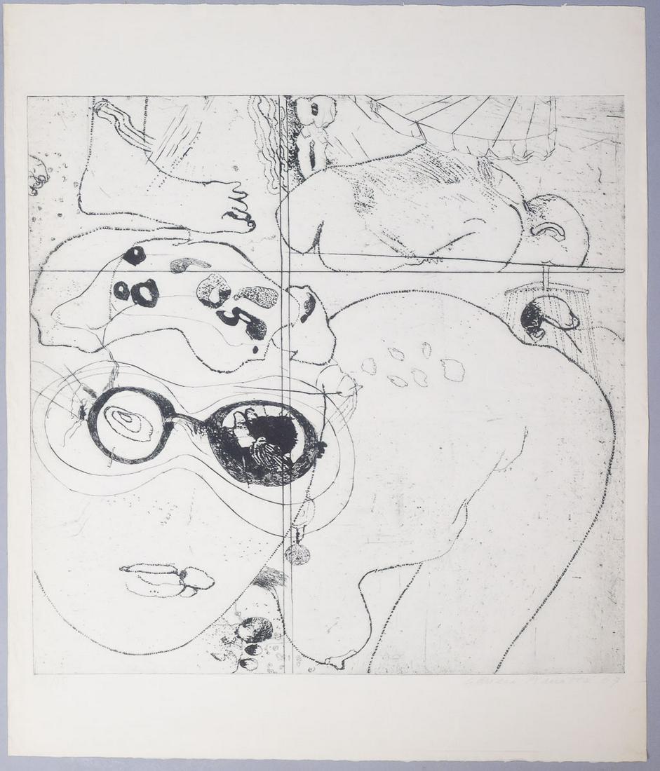 Adriena Simotova Signed Abstract Nude Print #12/15 1967: Adriena Simotova (Czech, 1926-2014) signed abstract nude limited edition 12/15 print dated 1967. Born in Prague, Simotova graduated from the Academy of Arts, Architecture, and Design in Prague. Throug