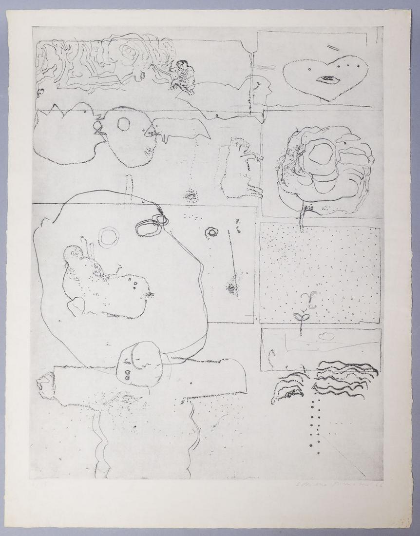 Adriena Simotova Signed Abstract Print #5/18 1966: Adriena Simotova (Czech, 1926-2014) signed limited edition 5/18 print dated 1966. Born in Prague, Simotova graduated from the Academy of Arts, Architecture, and Design in Prague. Throughout the 1960s,