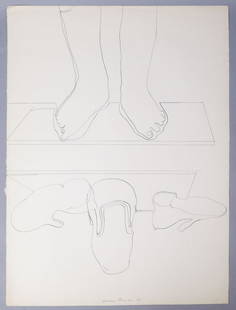 Adriena Simotova Signed Still Life Ink Line Drawing: Adriena Simotova signed still life line drawing of feet done in ink dated 1970. Adriena Simotova (Czech, 1926-2014) Born in Prague, Simotova graduated from the Academy of Arts, Architecture, and