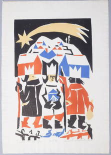 Ernest Zmetak Signed Print "Three Kings" #5/25 1966: Ernest Zmetak (Slovakian, 1919-2004) limited edition signed print titled "Three Kings" #5/25. Dated 1966. Measurements: 16" x 23 1/4"