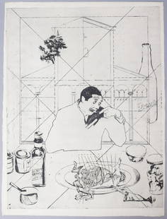 Nadezda Pliskova Signed Print "Ideal Sauce" 1968: Signed Nadezda Pliskova (Czech, 1934-1999). The print is titled appears to be titled "Ideal Sauce" dated 1968. Measurements: 19 1/2" x 25"