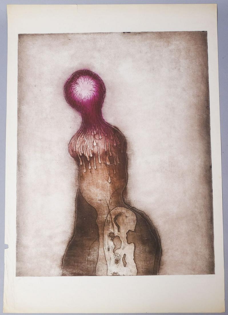 Eva Bednarova 1970 Signed Print "Plactiva Hlava" #3/40: Eva Bednarova (Czech, 1937 - 1986) was a Czech printmaker and illustrator. Born in Prague, Bednarova was a graduate of the University of Applied Arts in that city. Throughout her career she produced i