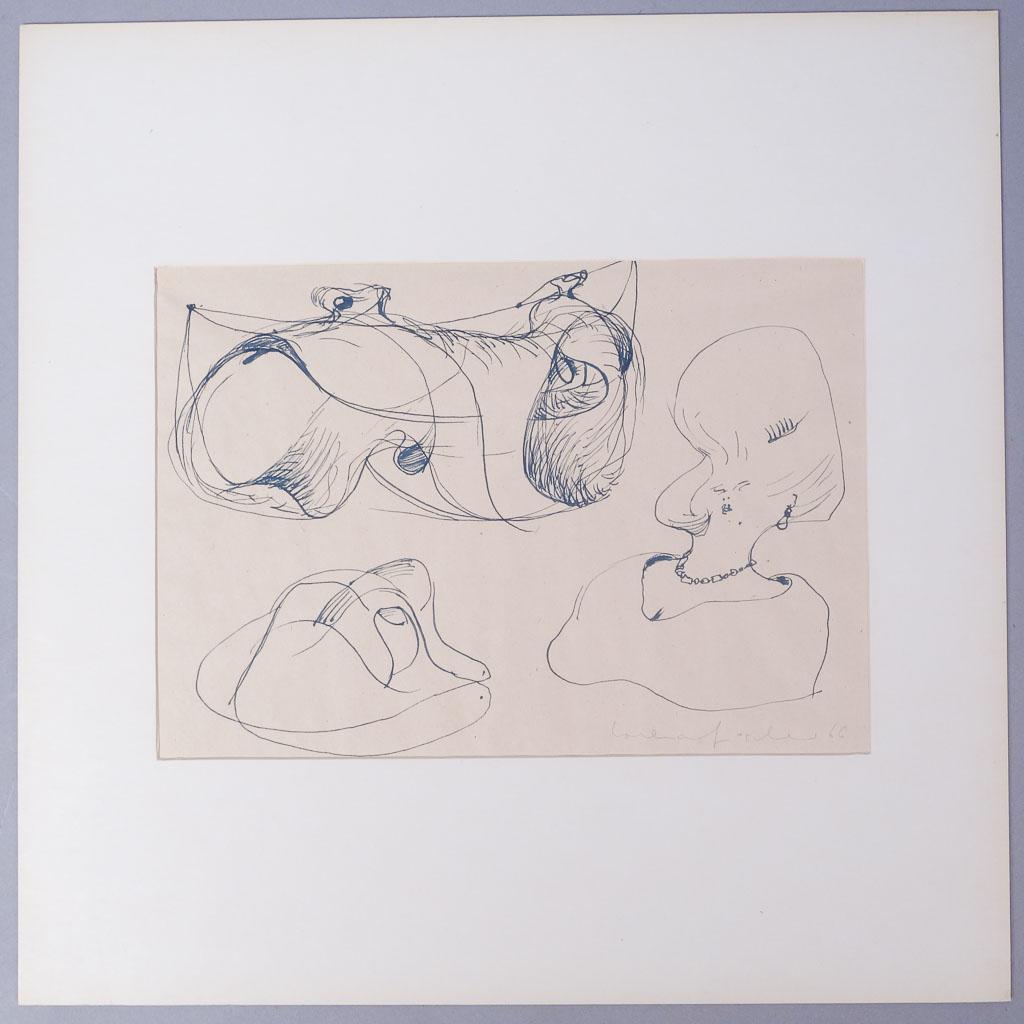 Lothar Fischer Signed Abstract Portrait Ink Drawing: Lothar Fischer Signed Abstract Portrait Ink Drawing. Lothar Fischer (1933-2004) was a German sculptor who studied at the Munich art academy from 1952-1958, where he joined Heimrad Prem, Helmut Sturm,