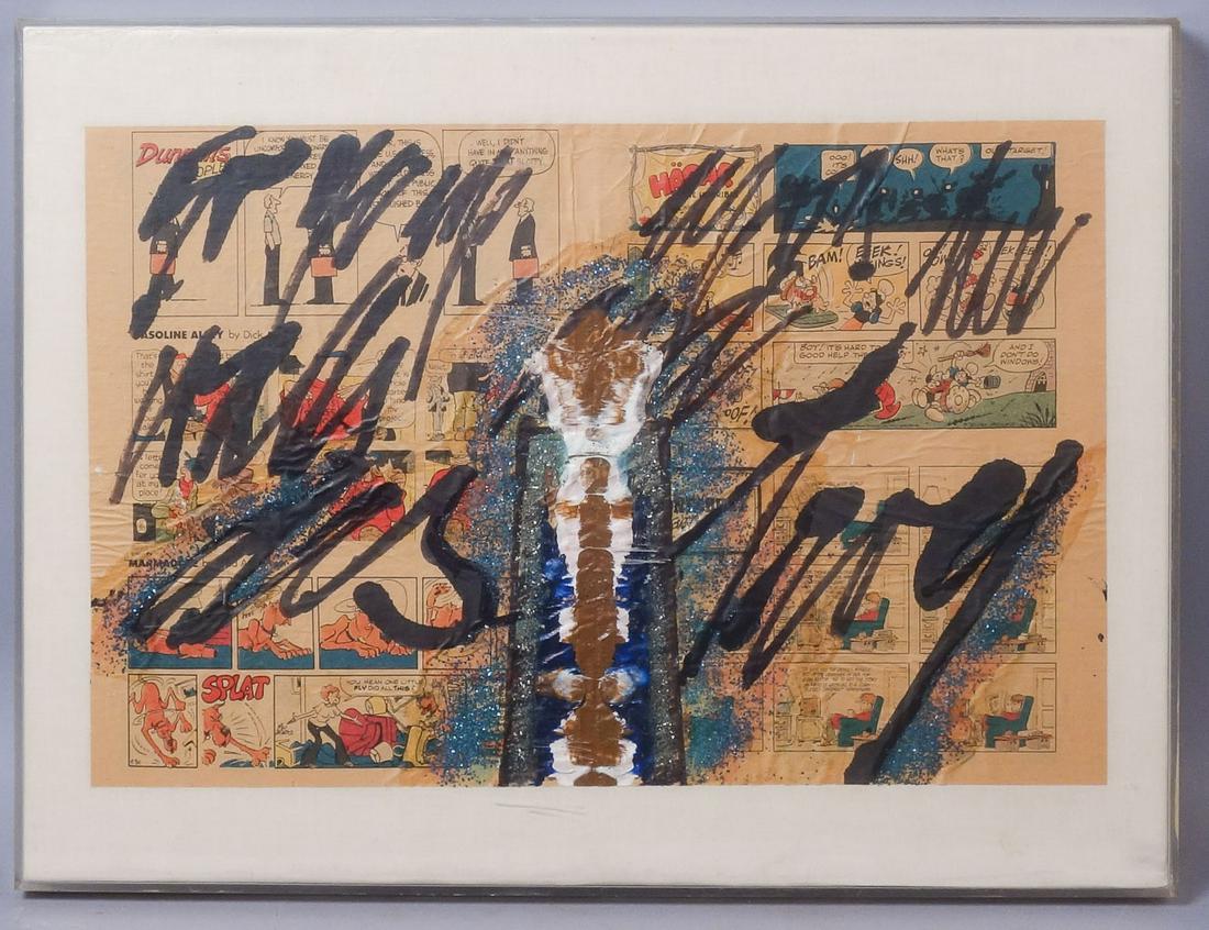 Jan Koblasa "Jeremias" Mixed Media On Newspaper 1979: Mixed Media On Newspaper 1979. Jan Koblasa (Czech, 1932-2017) was a Czech sculptor, painter, graphic artist, set designer, poet, musician, and professor emeritus of sculpture at University of Kiel in 