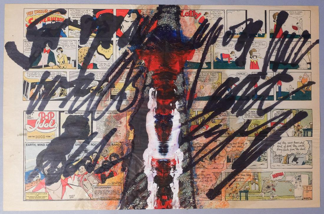 Jan Koblasa Loose Newspaper Mixed Media Abstract: Loose Newspaper Mixed Media Abstract. Jan Koblasa (Czech, 1932-2017) was a Czech sculptor, painter, graphic artist, set designer, poet, musician, and professor emeritus of sculpture at University of K