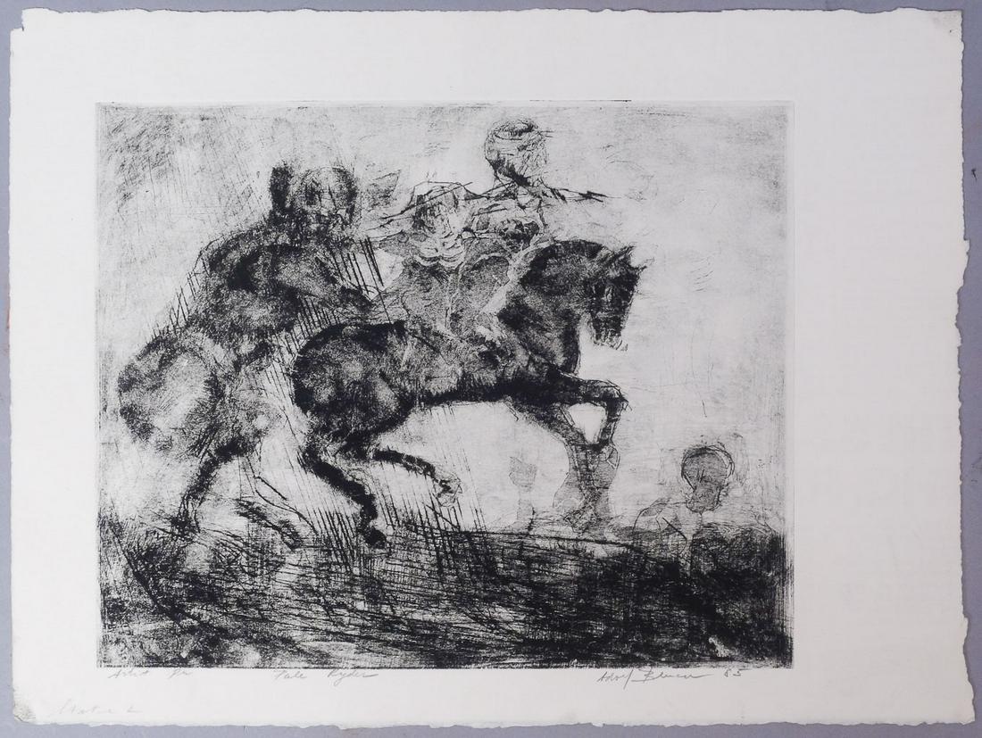 Adolf Benca "Pale Ryder" Signed Print 1985 Artist Proof: Adolf Benca (b. 1959)-Born in Bratislava, Adolf Benca and his family immigrated to the United States in 1969. Benca studied fine arts at the Cooper Union for the Advancement of Science and Art, and re