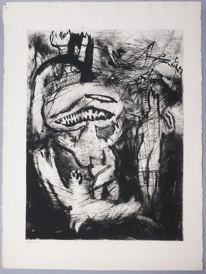 Adolf Benca Signed Abstract Monoprint 1/1 1980: Adolf Benca (b. 1959)-Born in Bratislava, Adolf Benca and his family immigrated to the United States in 1969. Benca studied fine arts at the Cooper Union for the Advancement of Science and Art, and re