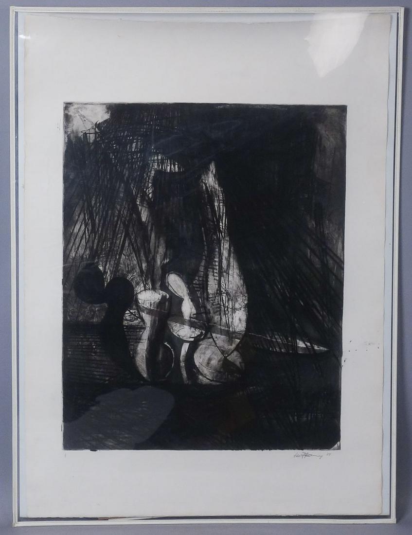 Adolf Benca Signed Abstract Print 1981 1/1: Adolf Benca (b. 1959)-Born in Bratislava, Adolf Benca and his family immigrated to the United States in 1969. Benca studied fine arts at the Cooper Union for the Advancement of Science and Art, and re