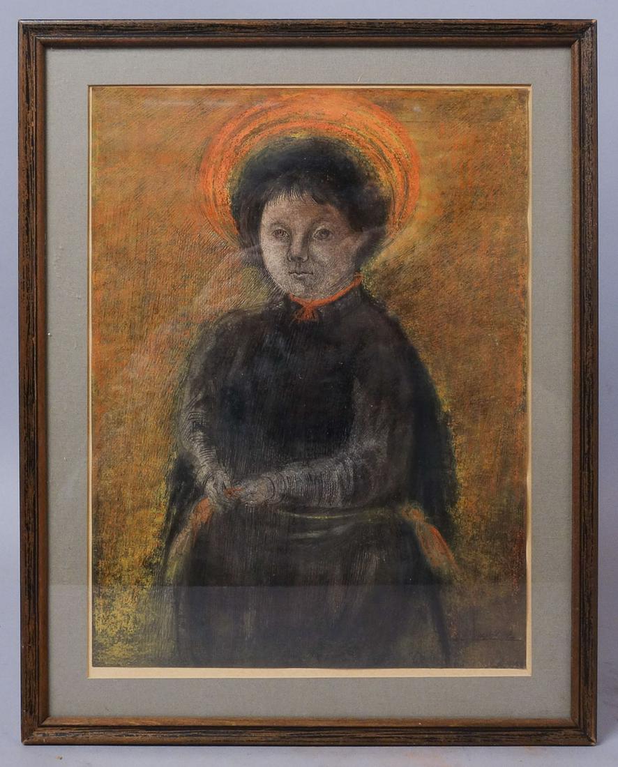Manuel Ayaso Mixed Media "Portrait Of A Young Girl": Dated 1961. Manuel Ayaso (Spanish, b. 1934) Measurements: Sight 9" x 12" Frame 11 3/4" x 14 3/4" x 3/9"
