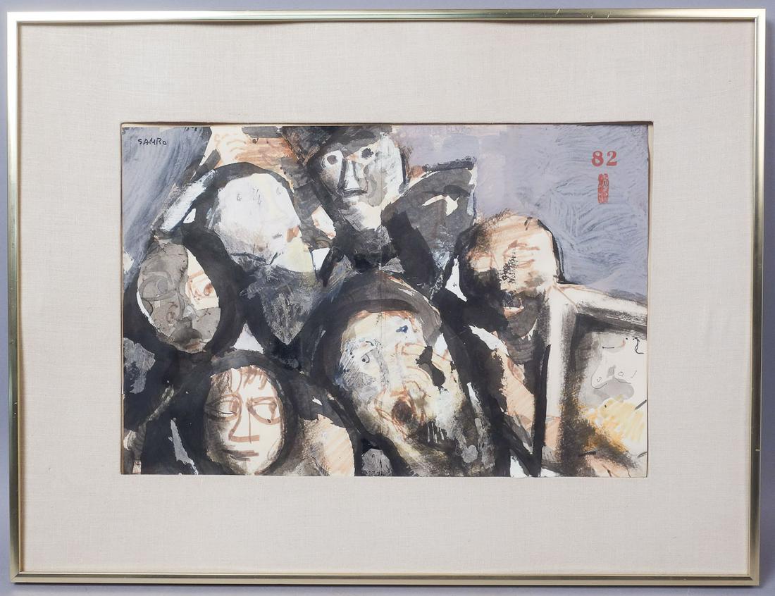 Koloman Sokol Signed Sambo Gouache 82 w Seal: Koloman Sokol (1902-2003) Born in northern Slovakia in 1902, Sokol studied under Max Svabinsky and Tavik Frantisek Simon at the Academy of Fine Arts in Prague and under Frantisek Kupka in Paris. From 