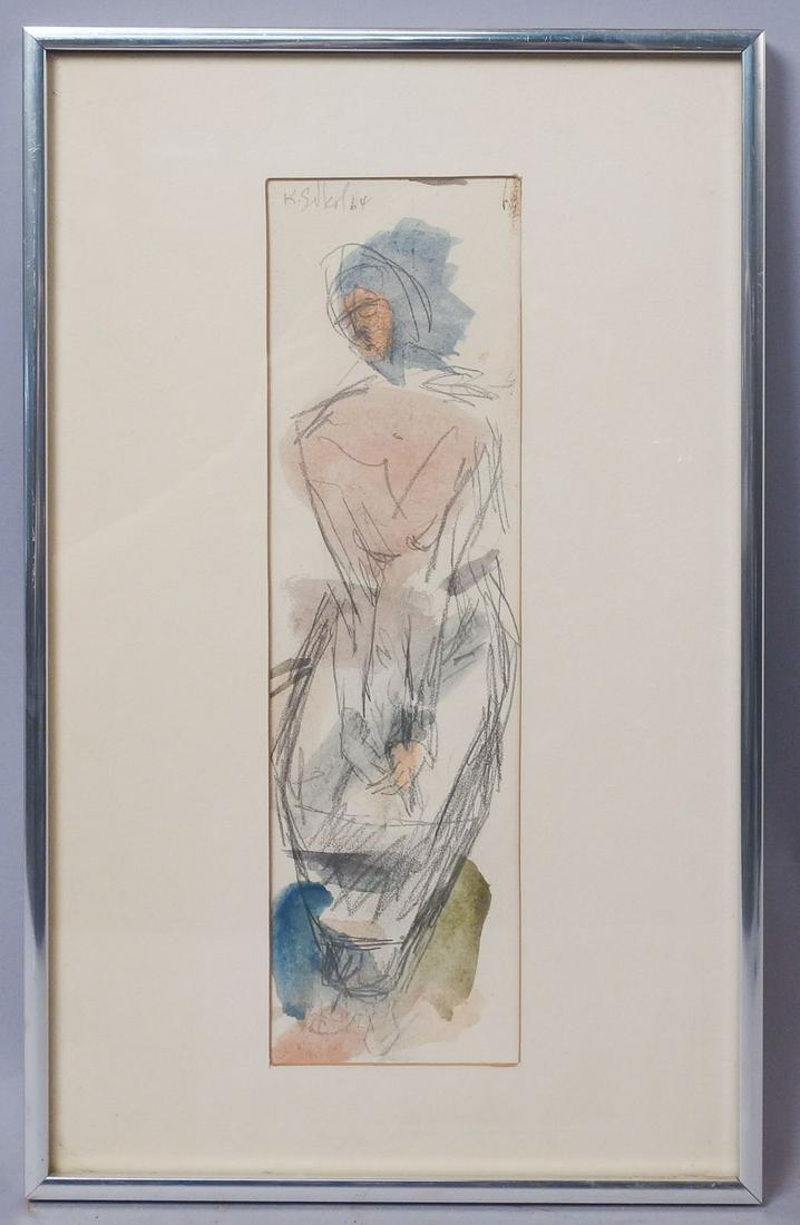 Koloman Sokol Signed Sketch & Watercolor Portrait 1964: Koloman Sokol (1902-2003) Born in northern Slovakia in 1902, Sokol studied under Max Svabinsky and Tavik Frantisek Simon at the Academy of Fine Arts in Prague and under Frantisek Kupka in Paris. From