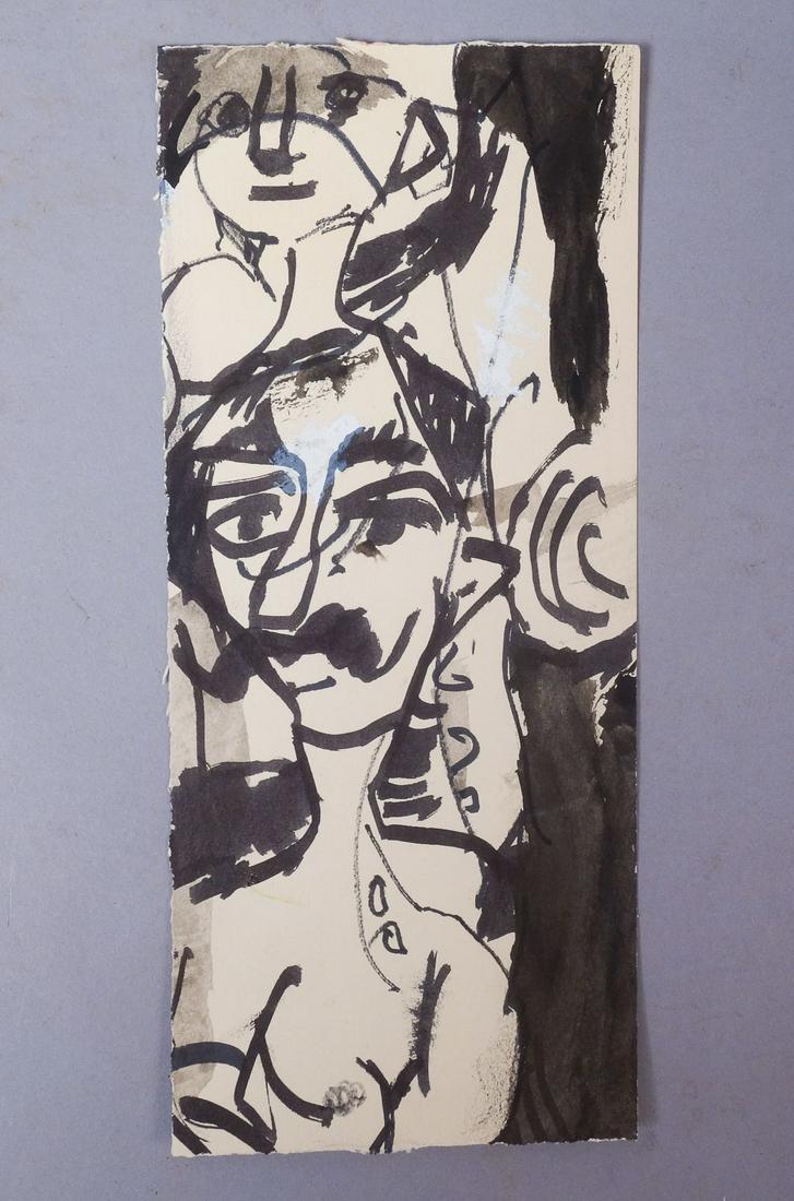 Koloman Sokol Ink Drawing Double Red Seal 1975: Seals and date on reverse. Koloman Sokol (1902-2003) Born in northern Slovakia in 1902, Sokol studied under Max Svabinsky and Tavik Frantisek Simon at the Academy of Fine Arts in Prague and under Fran
