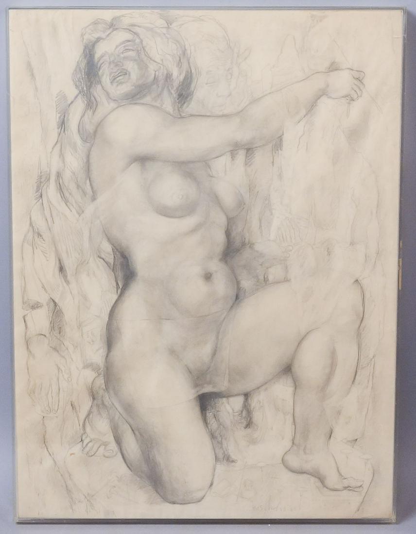 Koloman Sokol Signed Pencil Nude 1952-1963: Koloman Sokol (1902-2003) Born in northern Slovakia in 1902, Sokol studied under Max Svabinsky and Tavik Frantisek Simon at the Academy of Fine Arts in Prague and under Frantisek Kupka in Paris. From