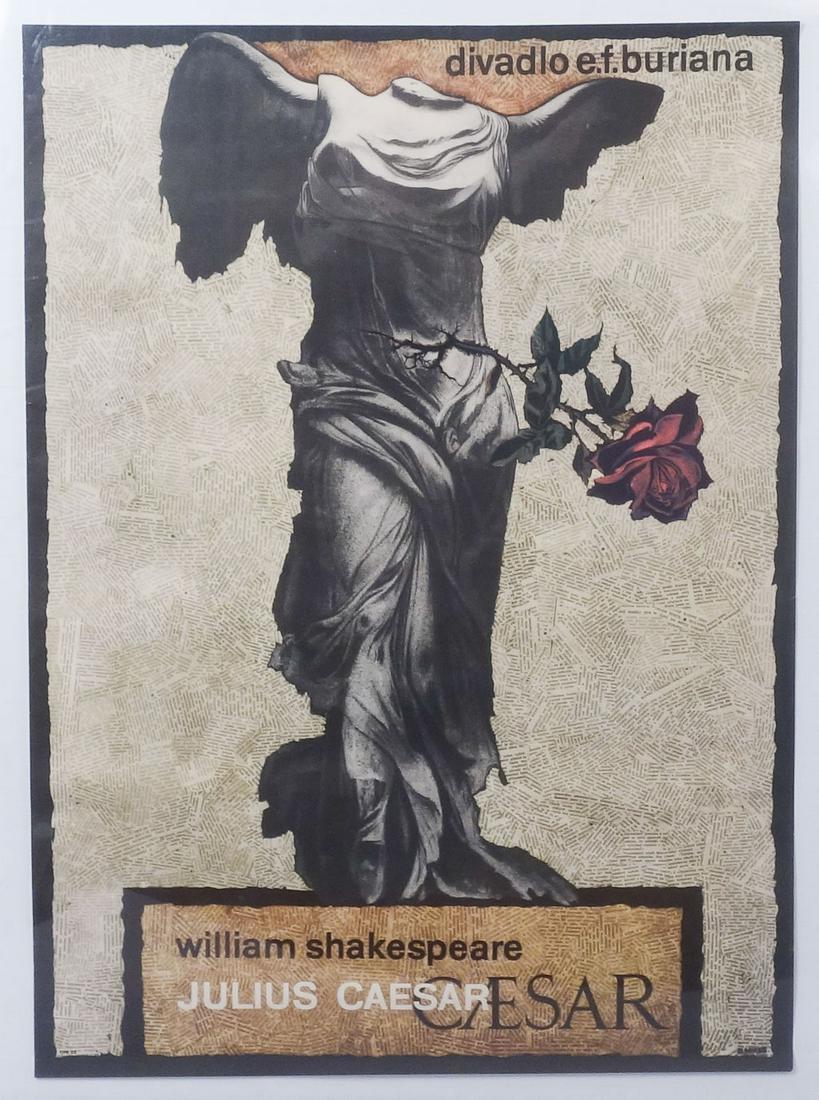 B. Mikes Ef Buriana Production Poster "Julius Caesar": This is a promotional poster for the EF Buriana production of William Shakespeare's "Julius Caesar." "B. Mikes" is printed in the lower right corner. Measurements: 23 x 31 3/4
