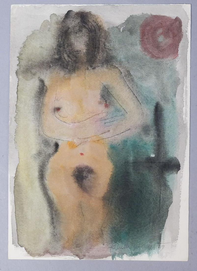 Zdenek Macku 1967 Watercolor & Ink On Paper Nude: Original watercolor and ink drawing of nude on paper by Zdenck Macku (Czech, 1943-2006). Measurements: 6" x 8 1/4"