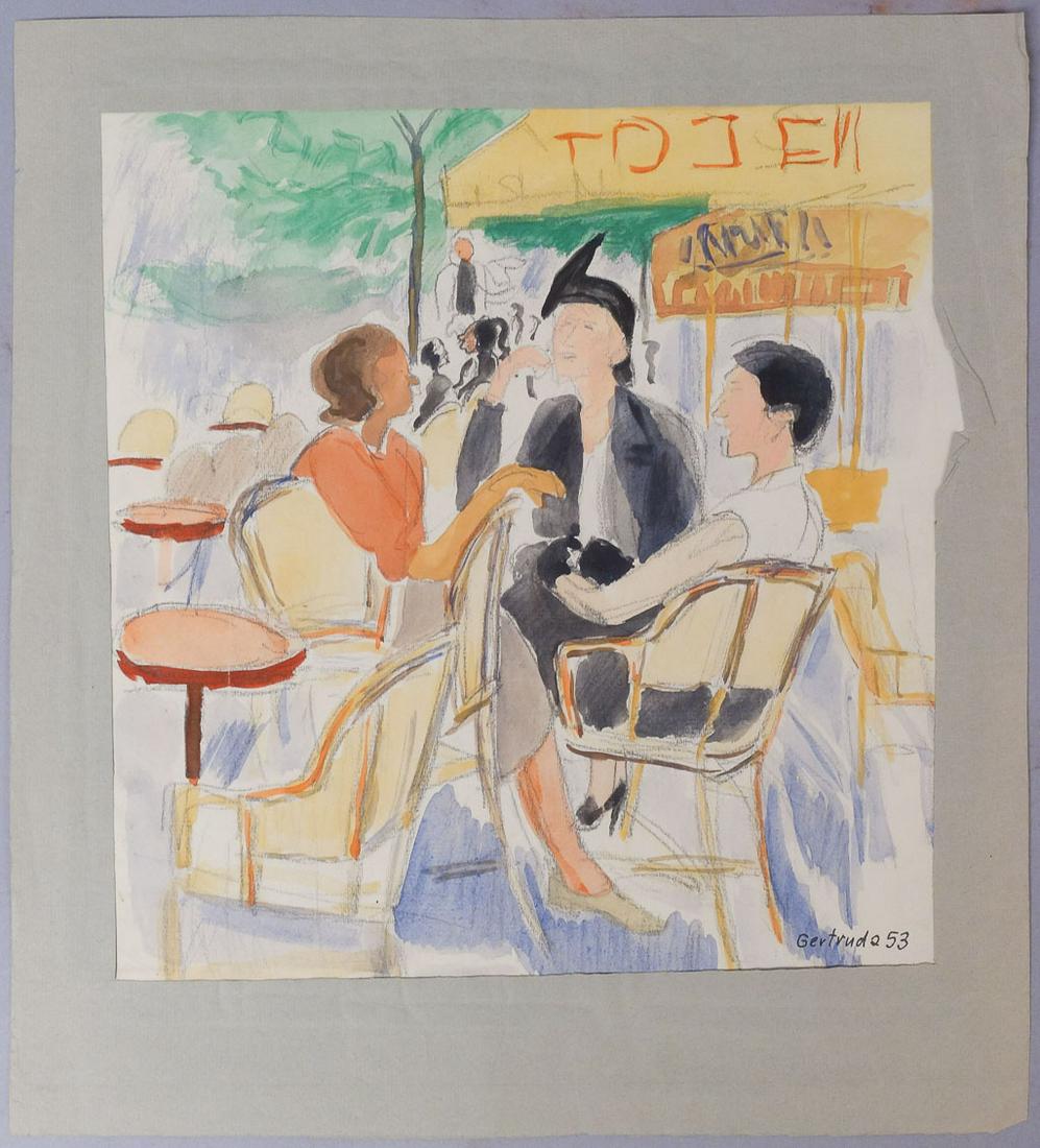Gertruda Gruberova Signed Painting Paris 1953: "Lefe 1953 Paris with Paul, Colette, and Audre, select [illegible/cannot translate] in the mid-afternoon." Gertruda Gruberova-Goepfertova (Czech, 1924 - 2014) was born in 1924 in Janstyn in the Vysoci