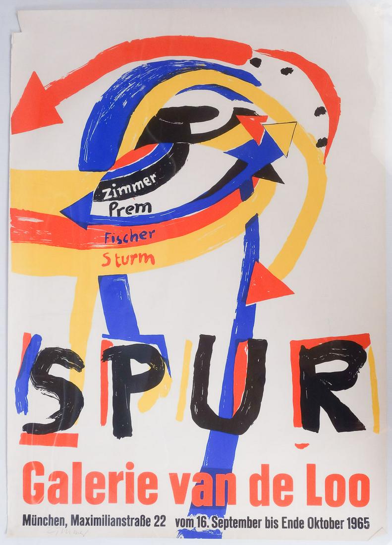 Hans Peter Zimmer Autographed Oct 1965 Gallery Poster: Hans Peter Zimmer (German, 1936-1992) Born in 1936 Berlin, Zimmer was introduced to art early by his collector uncle. He studied at the Acedmy of Fine Arts in Munich, and formed an artistic collaborat