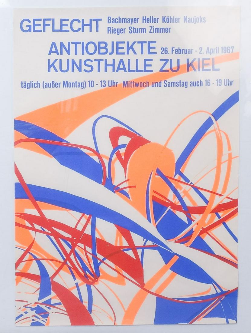 Hans Peter Zimmer Autographed Exhibition Poster: Hans Peter Zimmer (German, 1936-1992) Born in 1936 Berlin, Zimmer was introduced to art early by his collector uncle. He studied at the Acedmy of Fine Arts in Munich, and formed an artistic collaborat