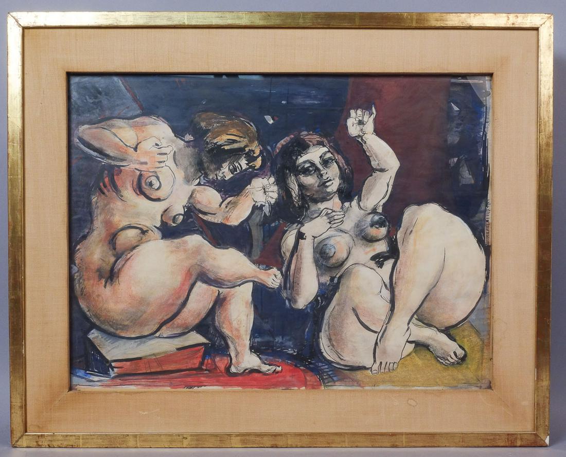 Koloman Sokol Painting Two Seated Nudes: Koloman Sokol (1902-2003) Born in northern Slovakia in 1902, Sokol studied under Max Svabinsky and Tavik Frantisek Simon at the Academy of Fine Arts in Prague and under FrantiÂšsek Kupka in Paris. F