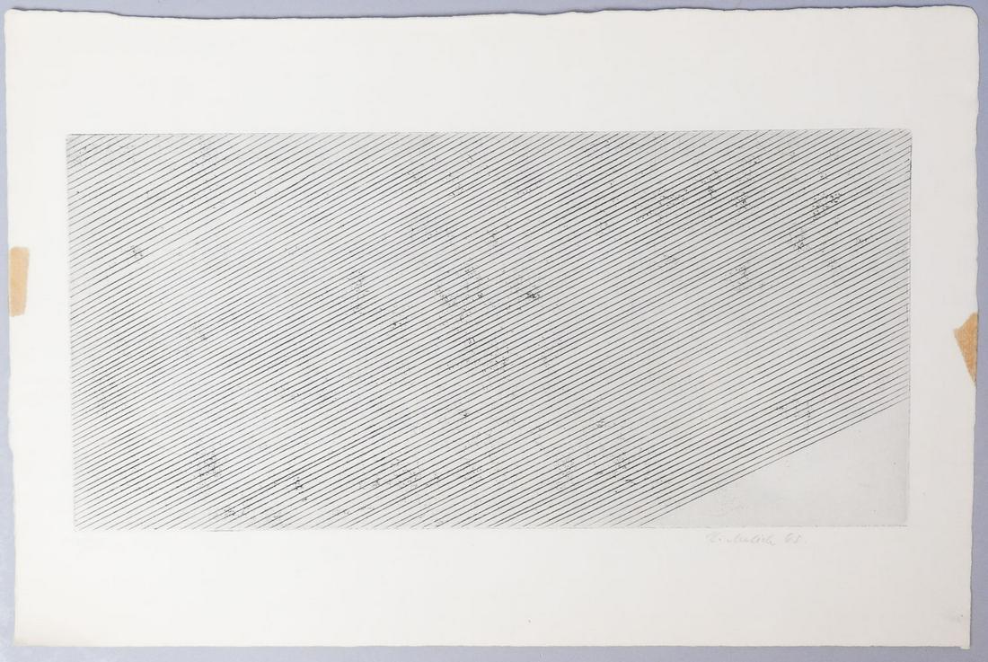 Karel Malich Signed Diagonal Lines Abstract Print 1965: Signed Karel Malich (Czech, 1924-2019) print featuring diagonal lines. Limited edition of 250/500-1001 Measurements: 13 1/2" x 20 1/4"