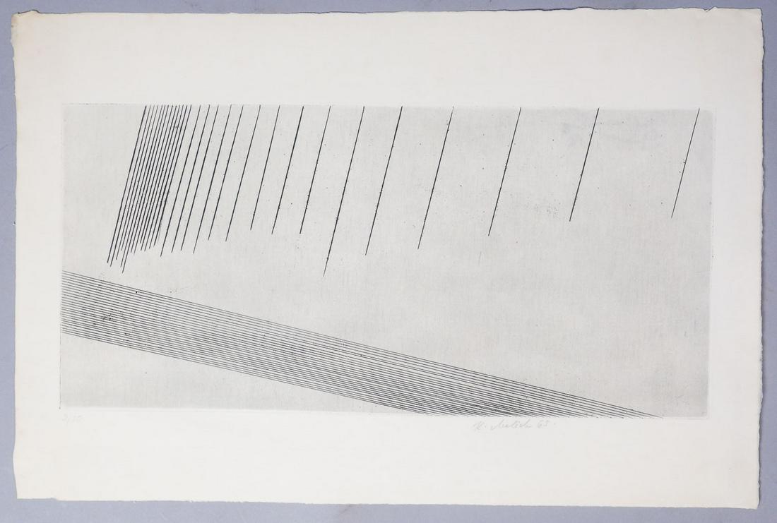 Karel Malich Abstract Print #3/50 1963: handwritten notes in top left on reverse Karel Malich (Czech, 1924-2019) Measurements: 20 1/4" x13 3/8"