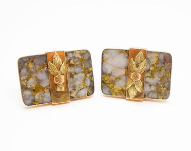 Gold Rush Gold In Quartzite Specimen 14k Cufflinks: This is a fine pair of 19th century cufflinks set in 14K gold. They weigh 12.5g. 7/8" x 5/8"