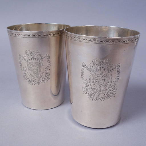 Pr Antique Engraved Sterling Silver Julep Cups