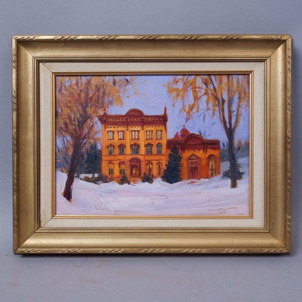 Lucy Cadou Painting Canfield Casino Saratoga Springs: Lucy Cadou Kettlewell (American 1929-2004) After studying art and acting at the Chicago Art institute and Emerson College in Boston, Lucy Cadou Kettlewell and her husband James arrived in Saratoga Spr