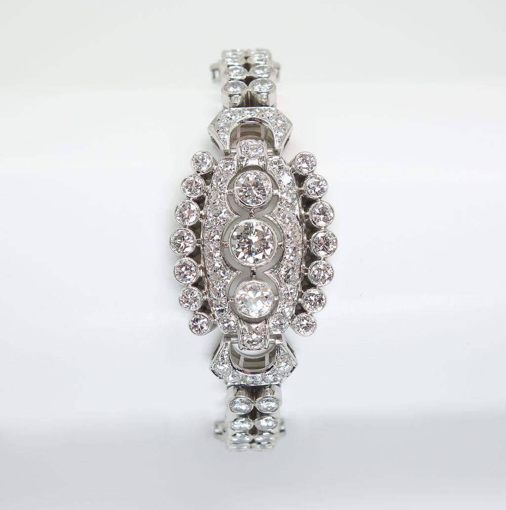 Elegant Platinum & 6.25+tcw Diamond Bracelet: This is a superb estate found vintage bracelet dating to the 1940s/50s. Rendered in fine platinum, this bracelet is studded with single and full cut diamonds. The total estimated carat weight is 6.25+