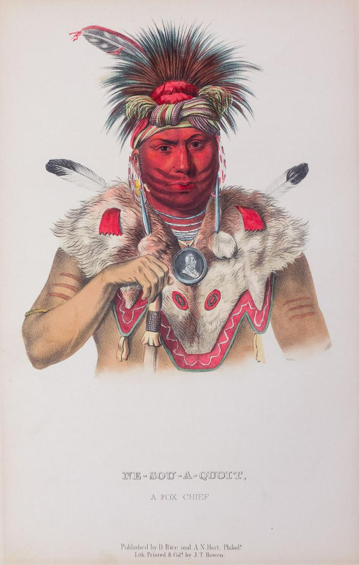 19c McKenney Hall Lithograph Ne-Sou-A-Quoit A Fox Chief (1 of 3)